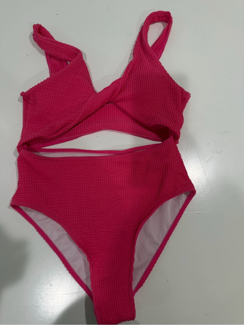 SHEIN Hot Pink Textured Cutout One-Piece Swimsuit